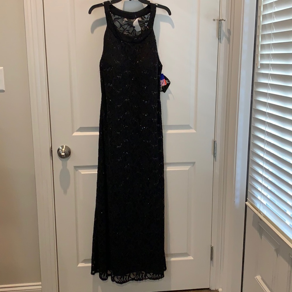 R & M Richards Black Stretchy Lace Dress